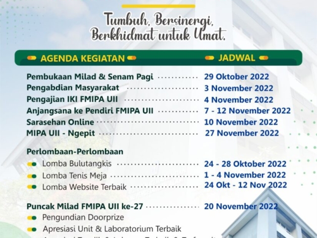 Agenda Kegiatan Milad Ke-27 Fakultas MIPA Universitas Islam Indonesia